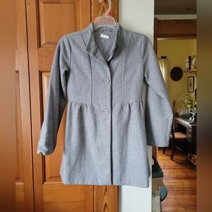 Crazy 8 Girls Gray Wool Trench Coat Button Up W Pockets Peplum 10-12 LG